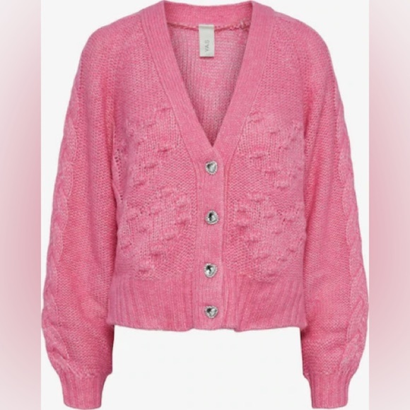 Yas Heartie Knit Cardigan Wool/Alpaca Blend NWT - Picture 2 of 14